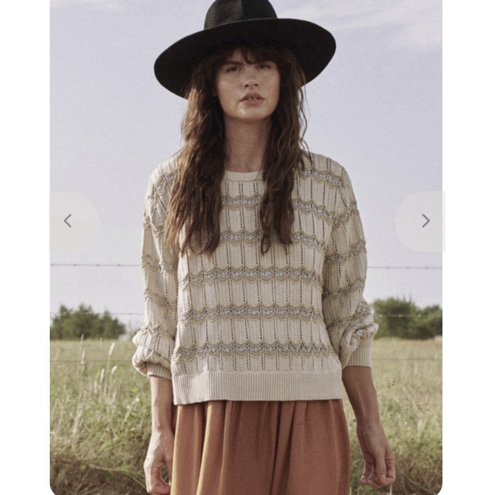 The Great Zig Zag Stripe Sweater- STONE (Size 0/XS)